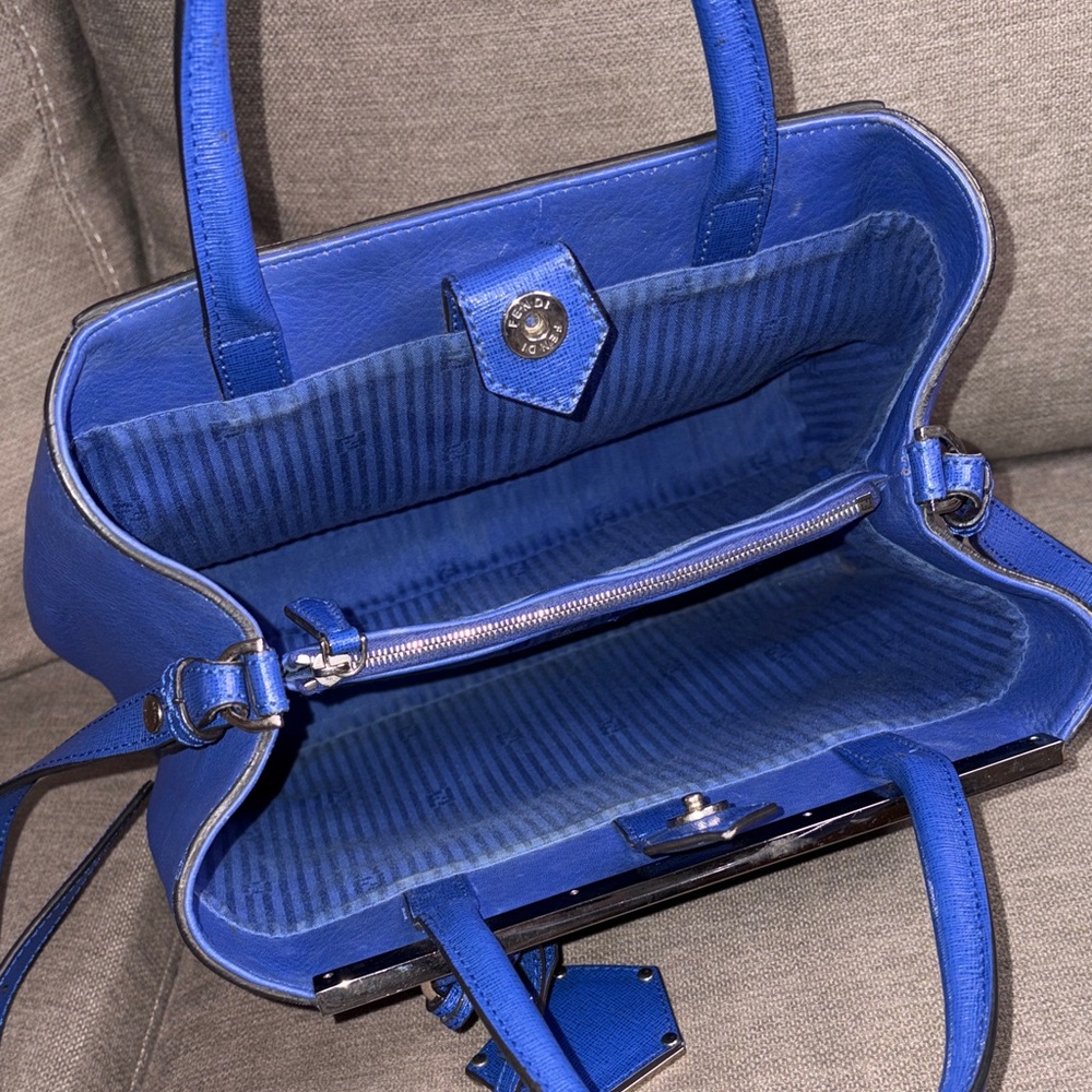 Fendi 2Jours Small Blue Leather Crossbody Satchel Bag Authentic - Picture 8 of 14